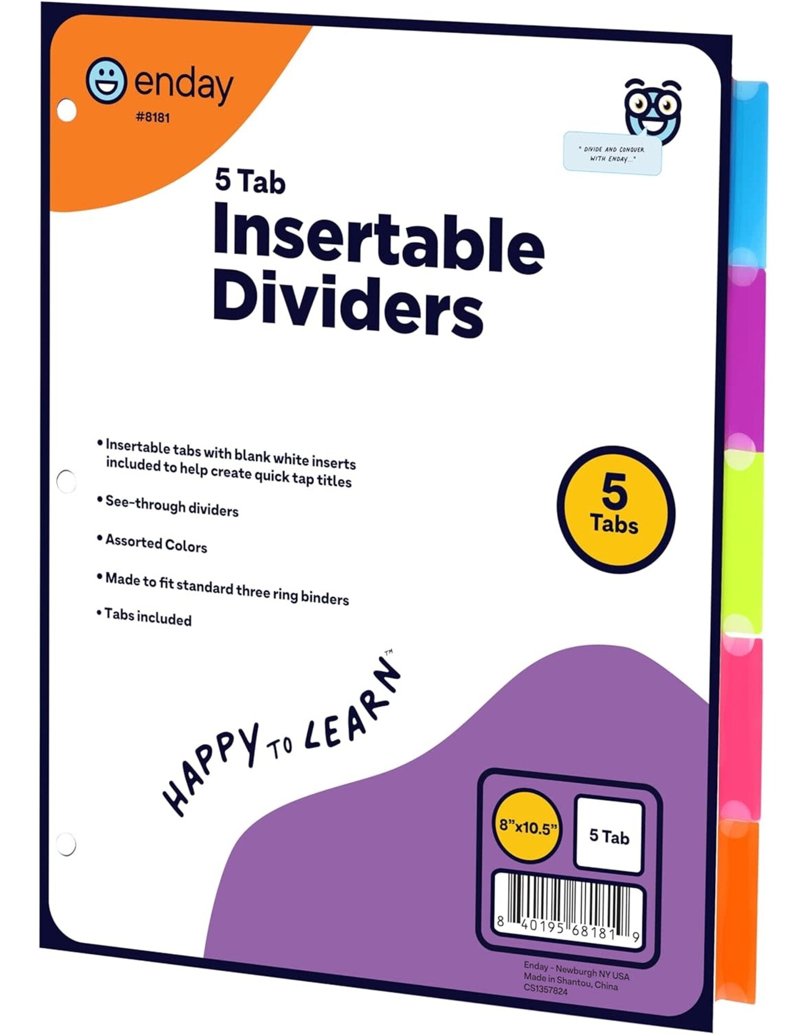 3 RING BINDER DIVIDERS  WITH 5 COLORFUL TABS