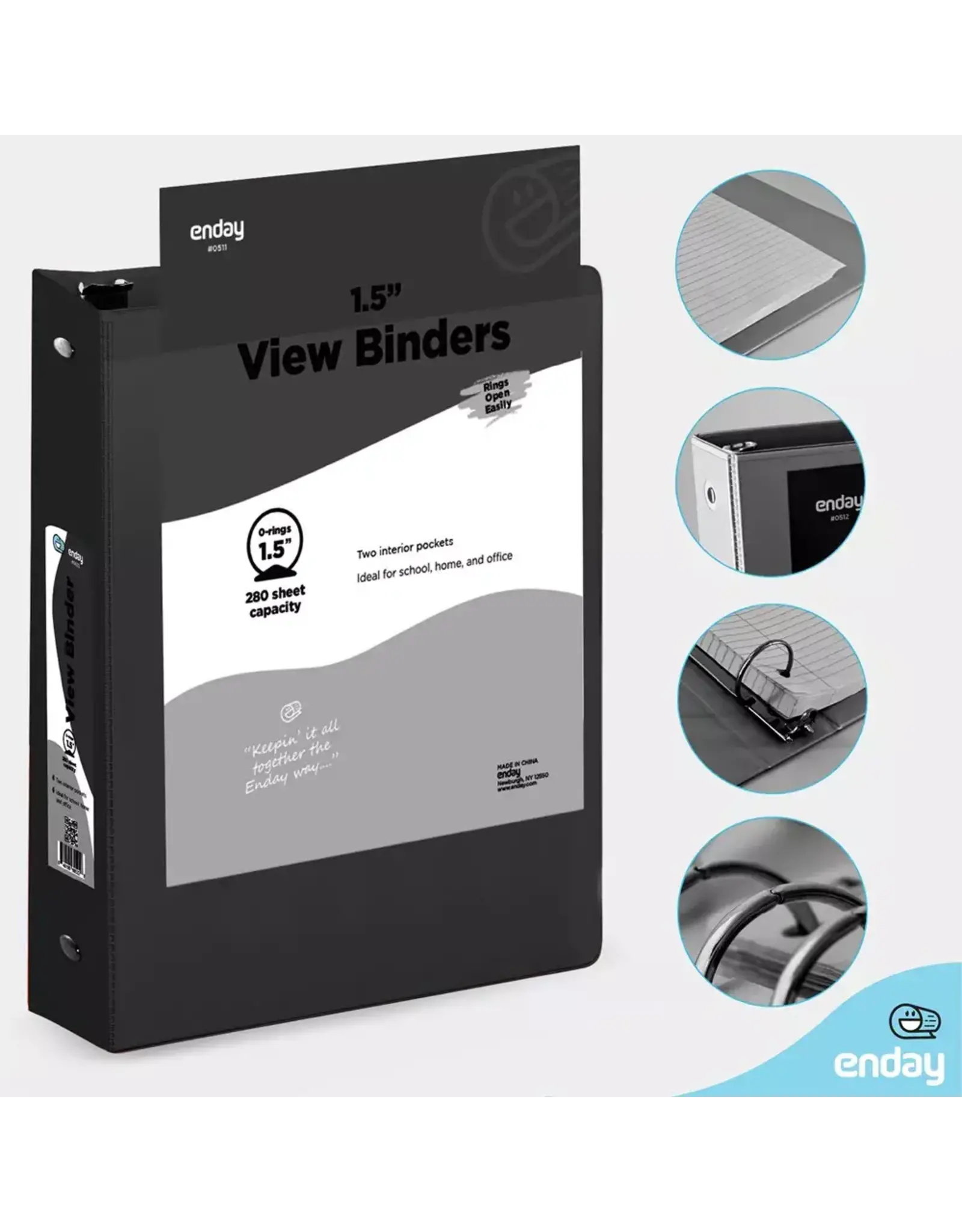 VIEW BINDER: 1.5" O-RING WITH 2 POCKETS - BLACK