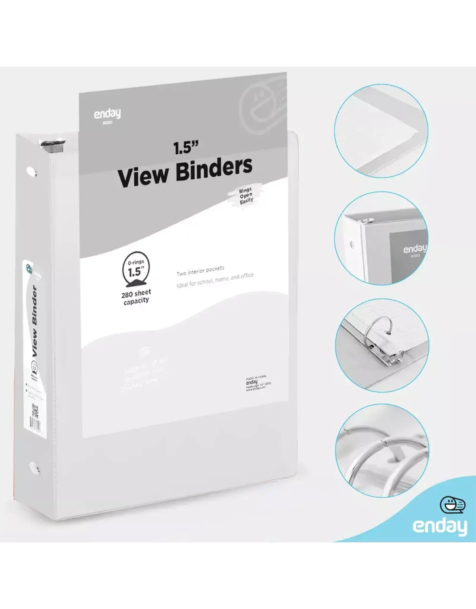 VIEW BINDER: 1.5" O-RING WITH 2 POCKETS - WHITE