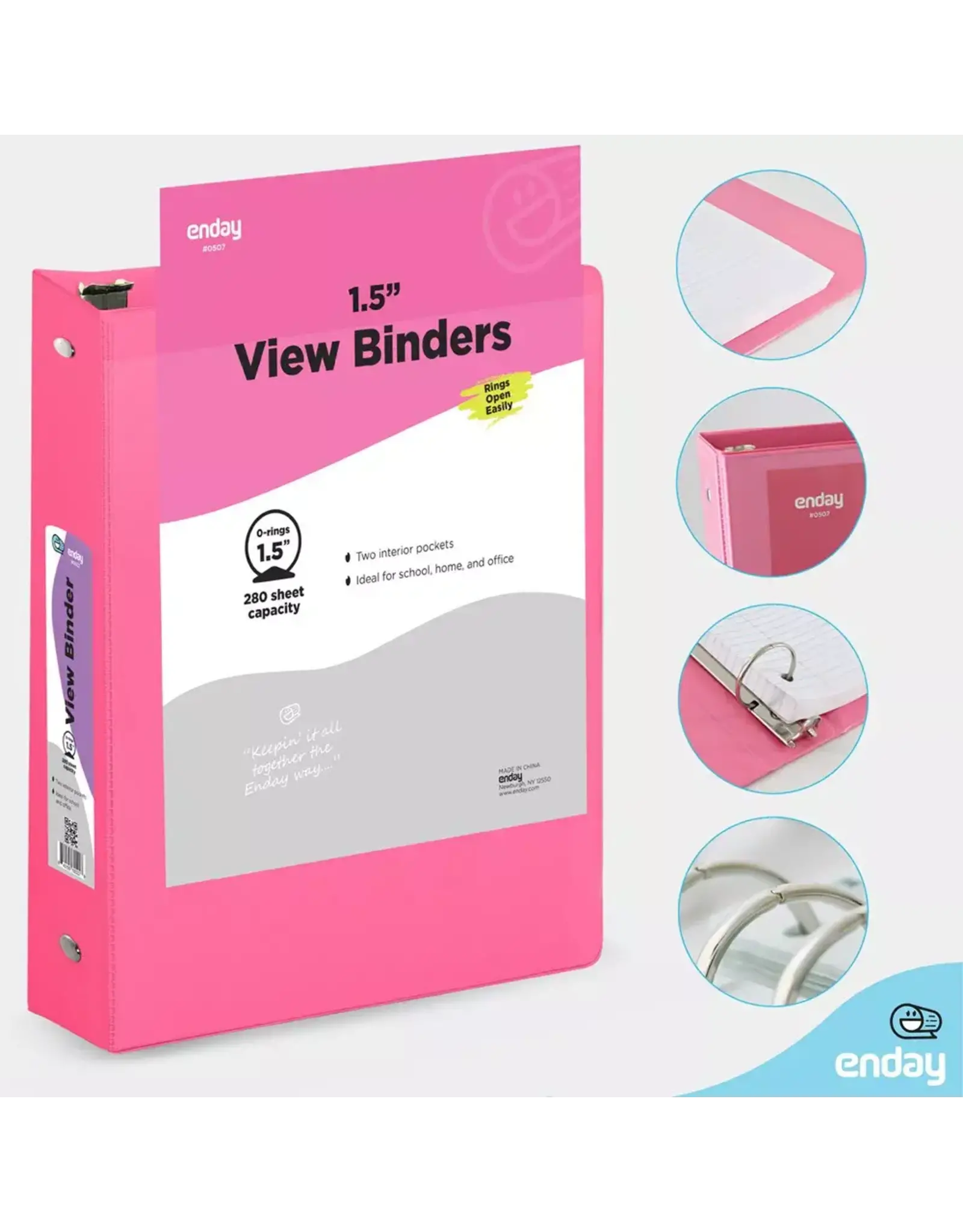 VIEW BINDER: 1.5" O-RING WITH 2 POCKETS - PINK