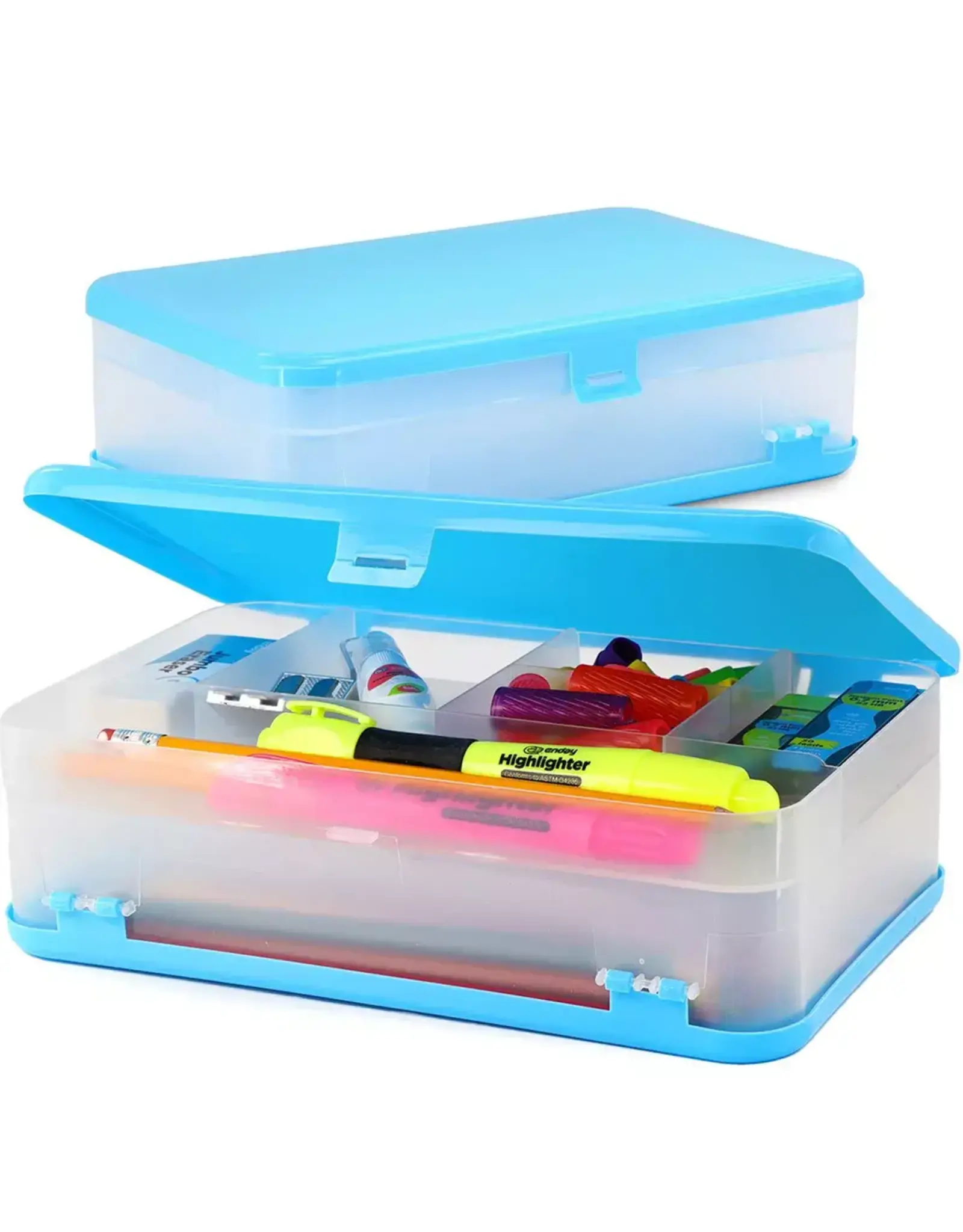 PENCIL CASE: 8.5"X5.75"X2.5" DOUBLE DECK - BLUE