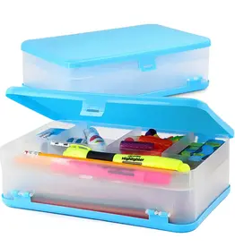 PENCIL CASE: 8.5"X5.75"X2.5" DOUBLE DECK - BLUE
