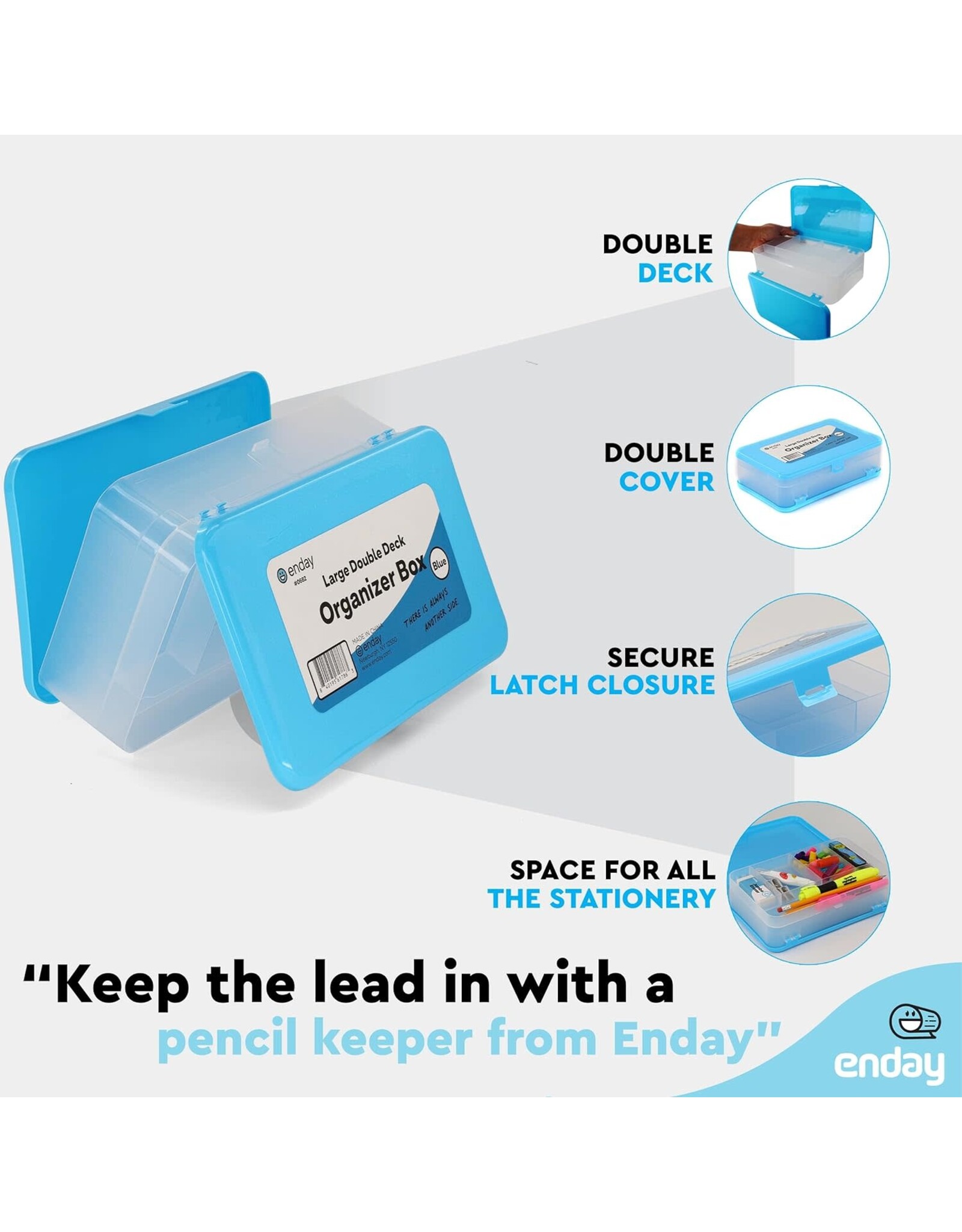 PENCIL CASE: 8.5"X5.75"X2.5" DOUBLE DECK - BLUE