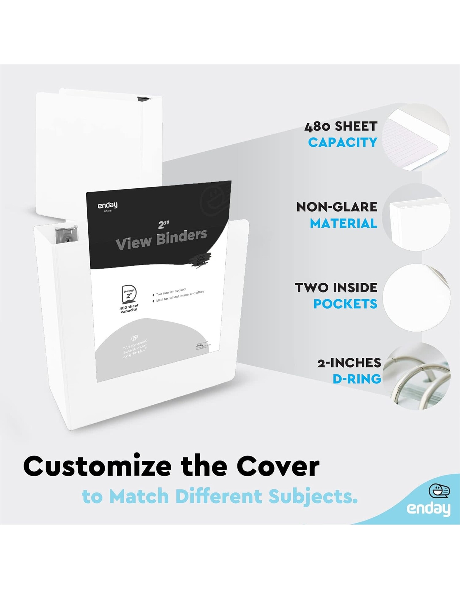 VIEW BINDER: 2" D-RING WITH 2 POCKETS - WHITE