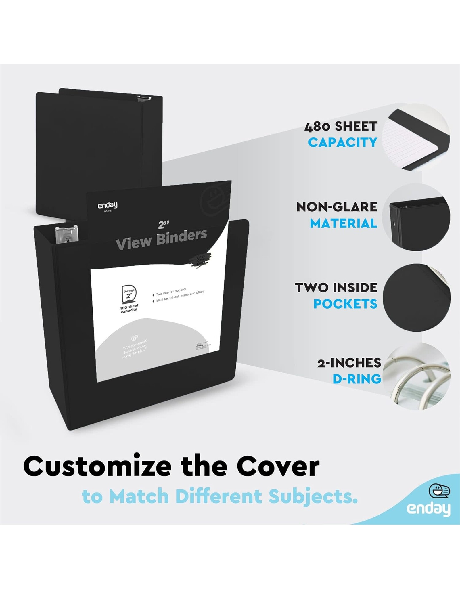 VIEW BINDER: 2" D-RING WITH 2 POCKETS - BLACK
