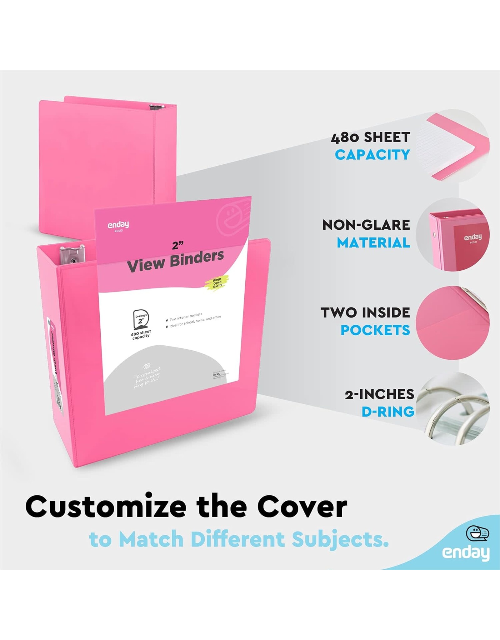 VIEW BINDER: 2" O-RING WITH 2 POCKETS - PINK