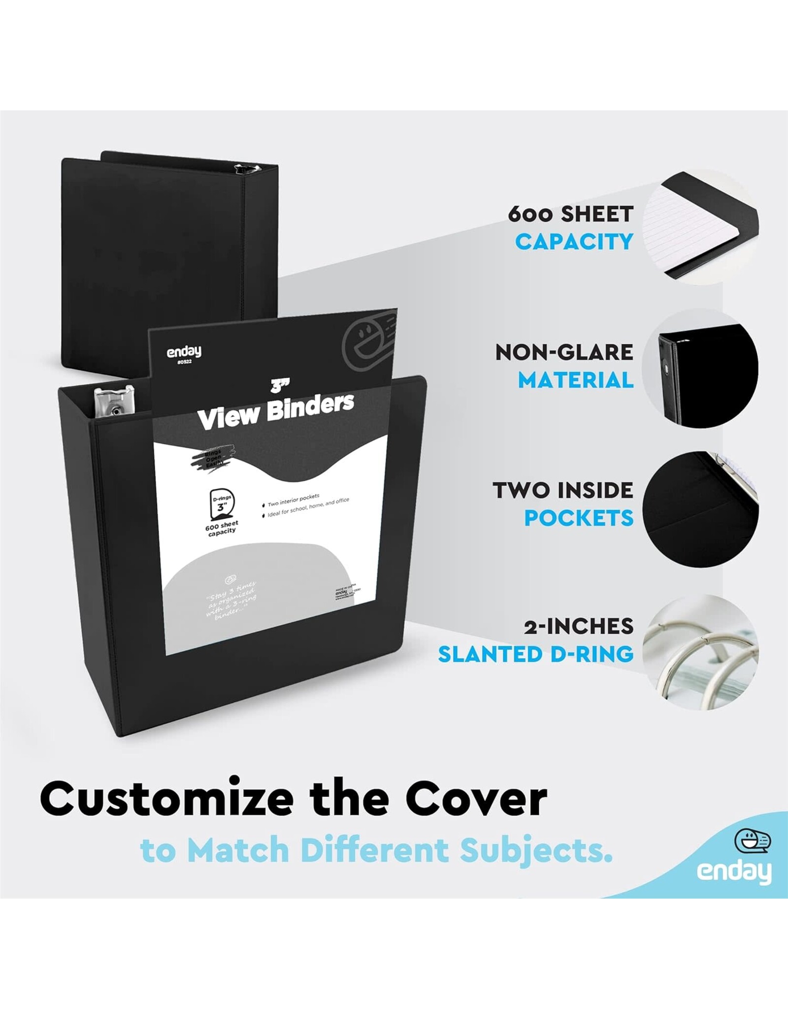 VIEW BINDER: 3" D-RING WITH 2 POCKETS - BLACK