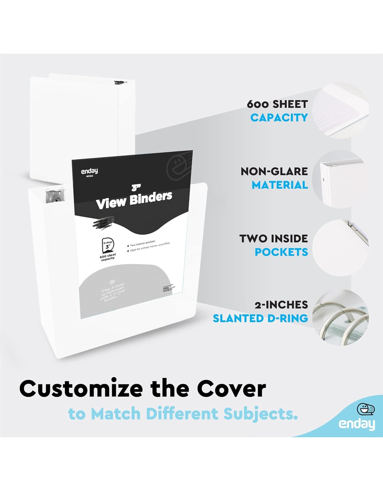 VIEW BINDER: 3" D-RING WITH 2 POCKETS - WHITE