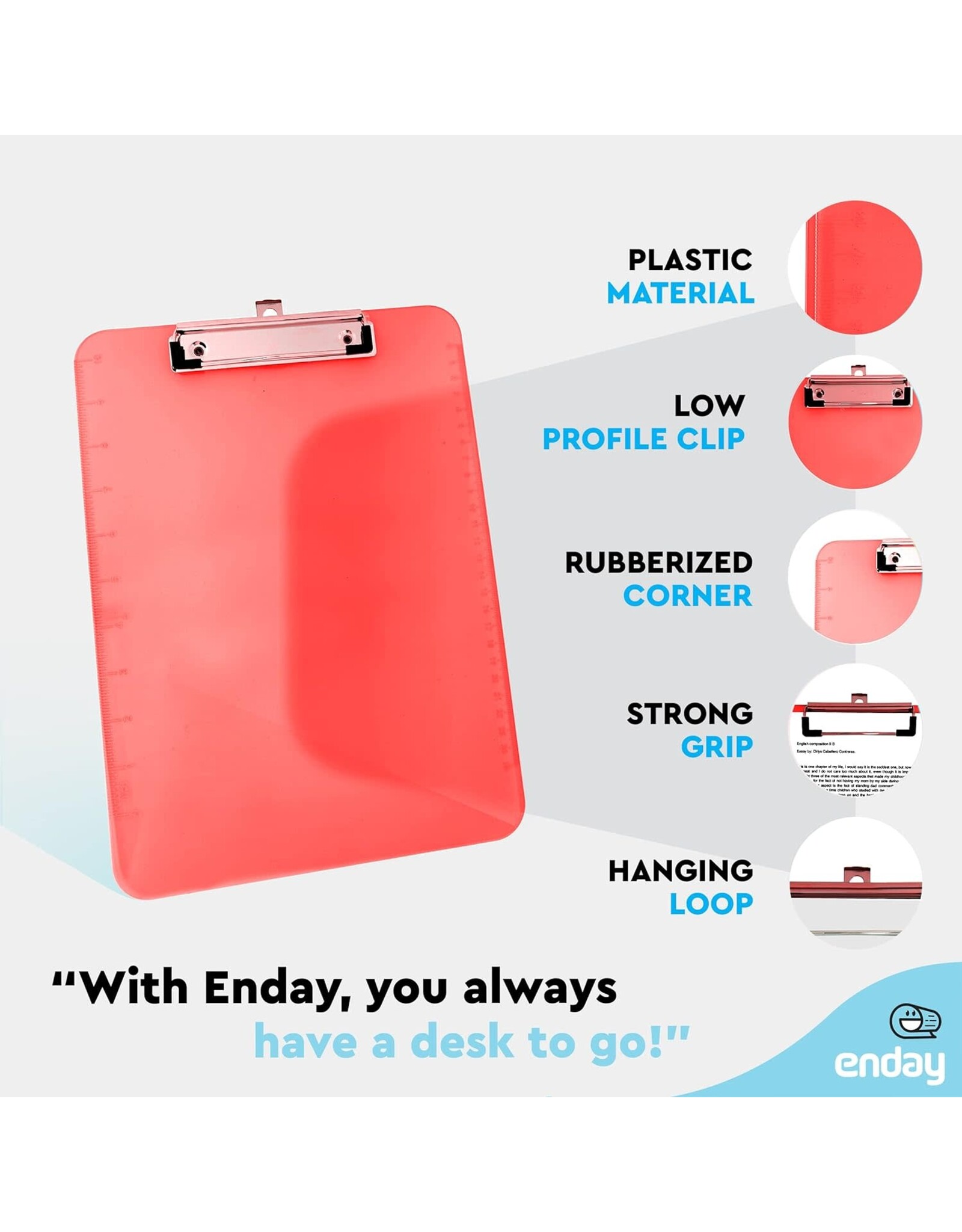 PLASTIC CLIPBOARD 9"X12" - RED