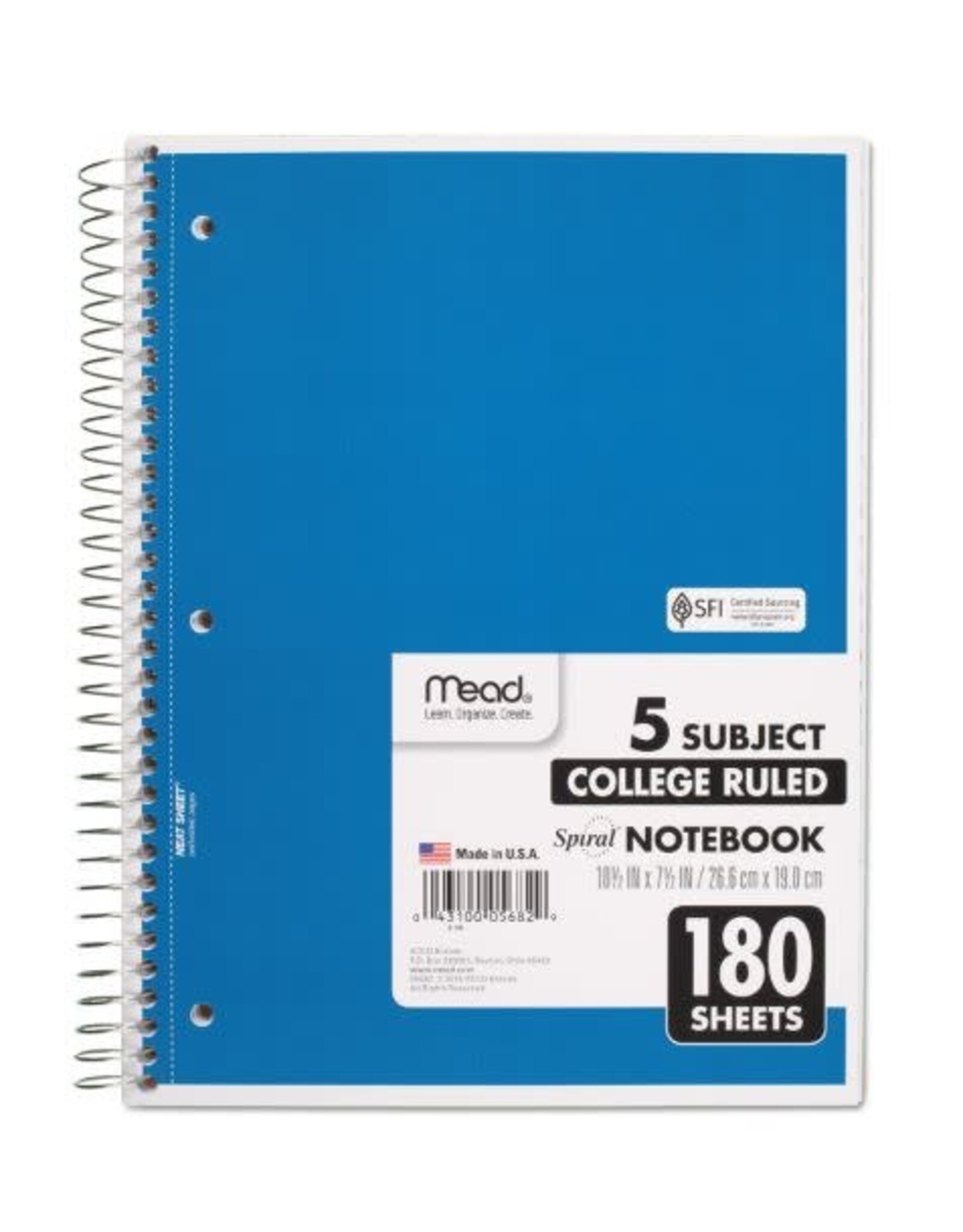 NOTEBOOK: MEAD 5 SUBJECT COLLEGE RULED 180 SHEETS
