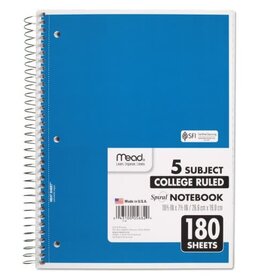 NOTEBOOK: MEAD 5 SUBJECT COLLEGE RULED 180 SHEETS