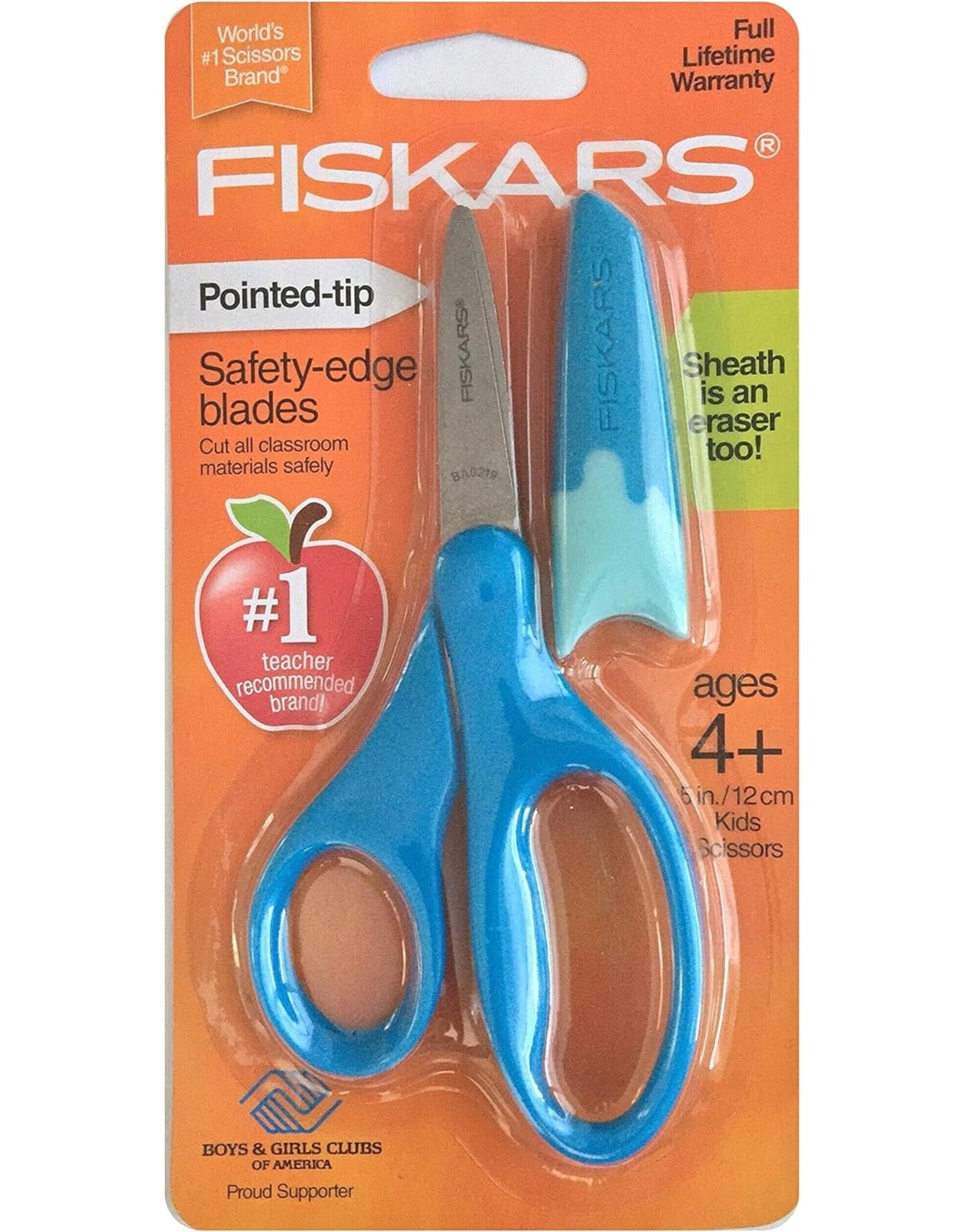 FISKARS CHILD 5" SCISSORS POINTY TIP WITH ERASER SHEATH - LIGHT BLUE