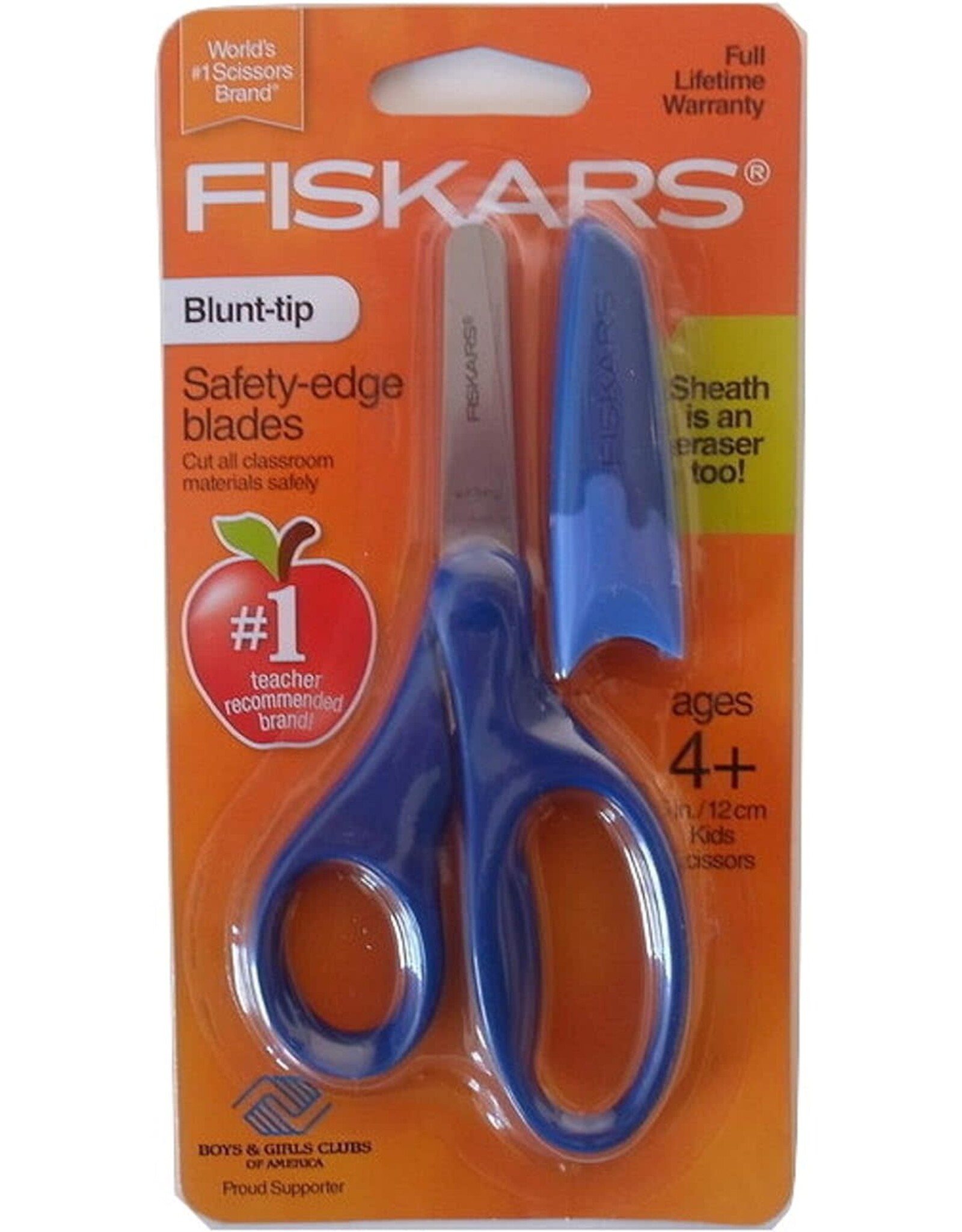 FISKARS CHILD 5" SCISSORS POINTY TIP WITH ERASER SHEATH - BLUE