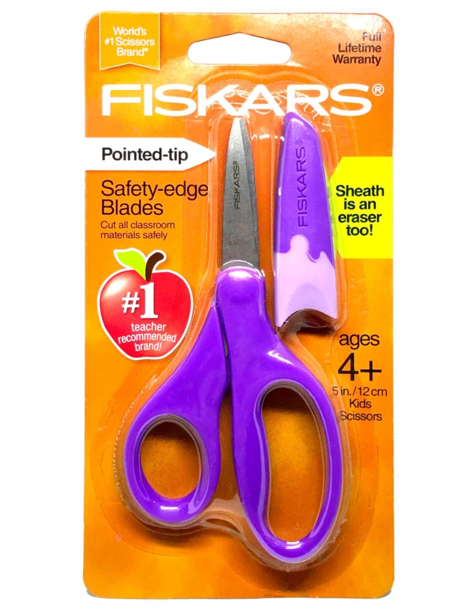 FISKARS CHILD 5" SCISSORS POINTY TIP WITH ERASER SHEATH - PURPLE
