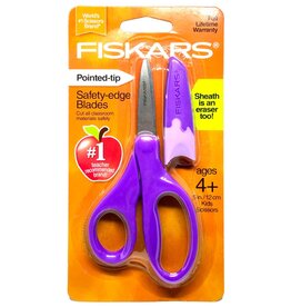 FISKARS CHILD 5" SCISSORS POINTY TIP WITH ERASER SHEATH - PURPLE