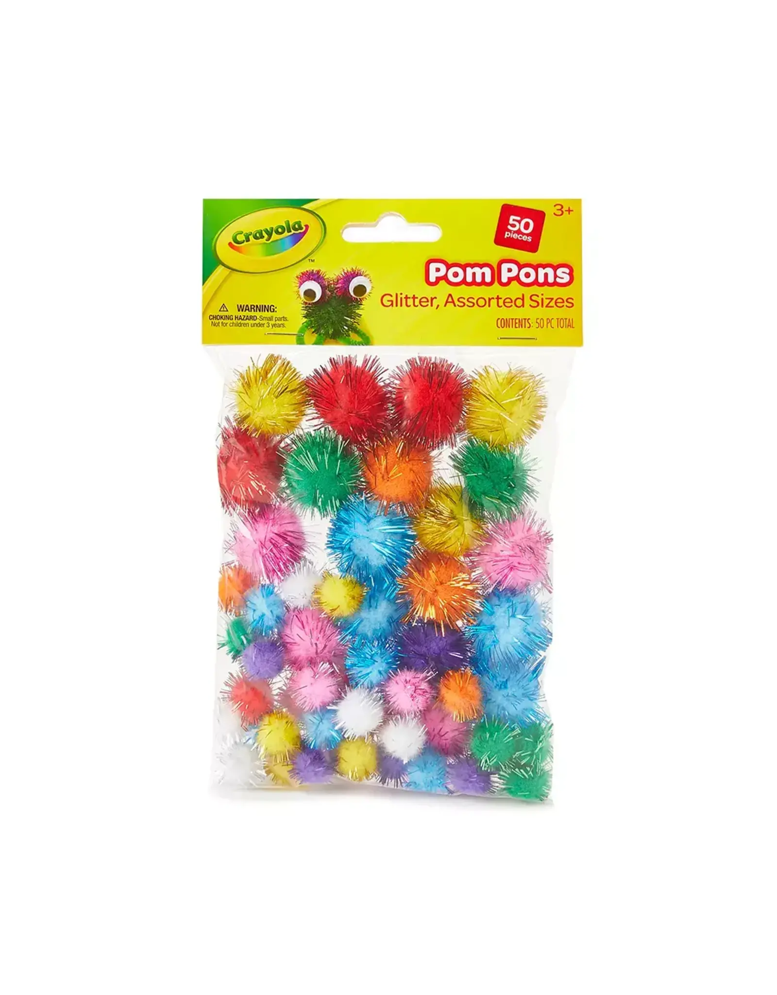 CRAYOLA POM POMS:   GLITTER  ASSORTED COLOR & SIZES - 50 PACK