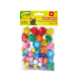 CRAYOLA POM POMS:   GLITTER  ASSORTED COLOR & SIZES - 50 PACK