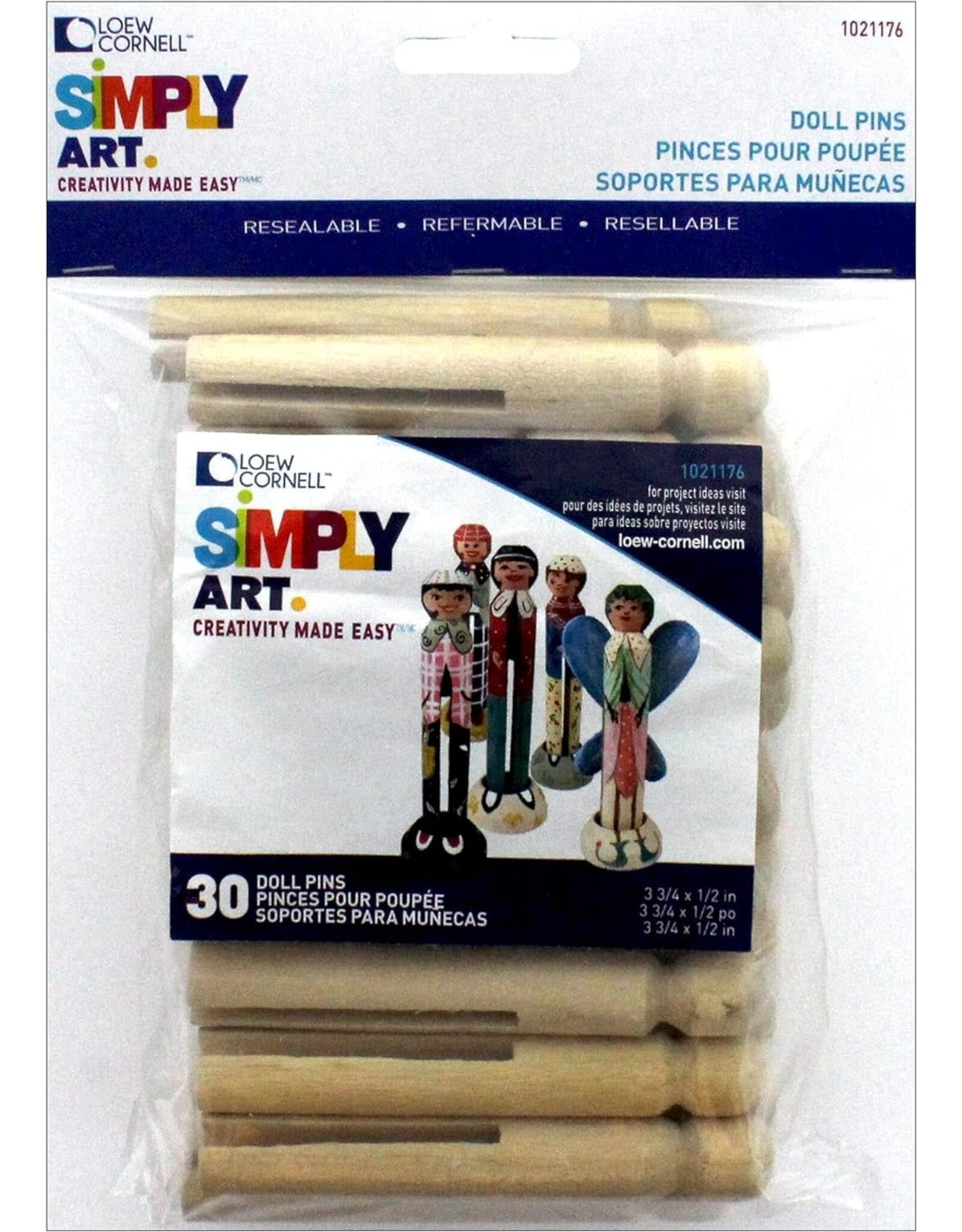 WOOD DOLL PINS: 3.75"X1/2" 30 PACK