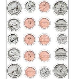 Carson-Dellosa STICKERS: SHAPE, MONEY U.S. COINS 1"X1"  - 120 PACK