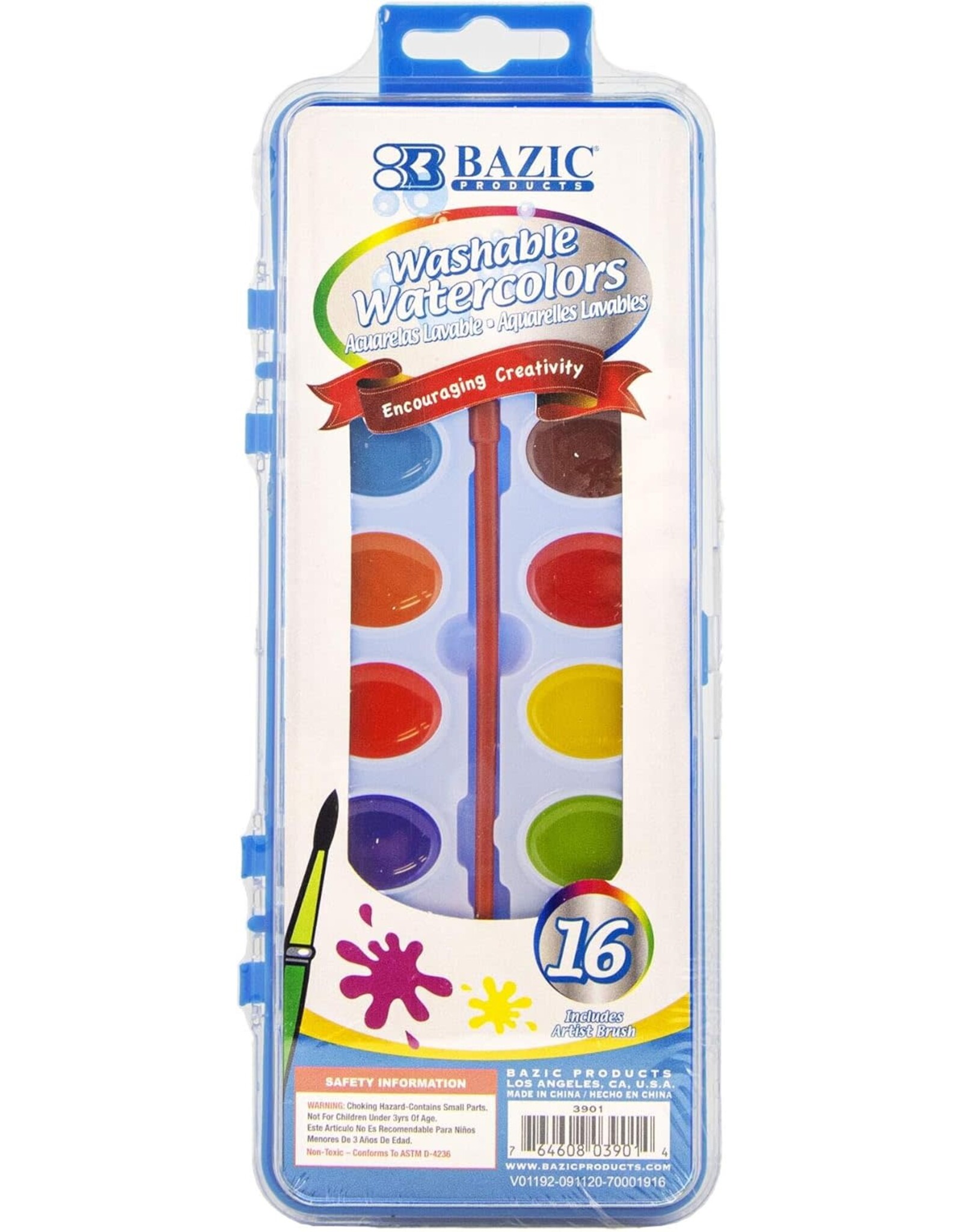 PAINT -  WATERCOLOR WASHABLE  16 COLORS PAN SET WITH BRUSH