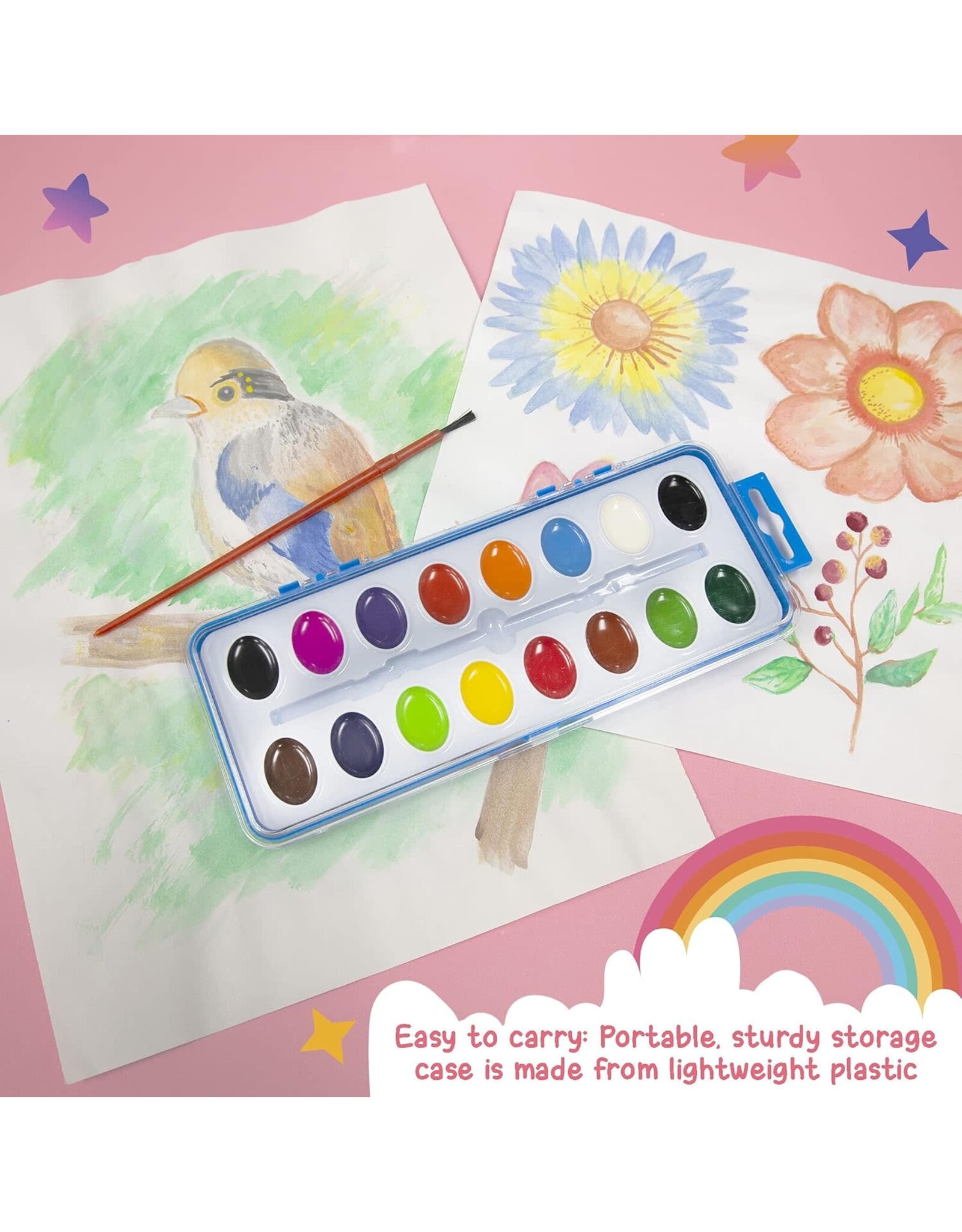 PAINT -  WATERCOLOR WASHABLE  16 COLORS PAN SET WITH BRUSH