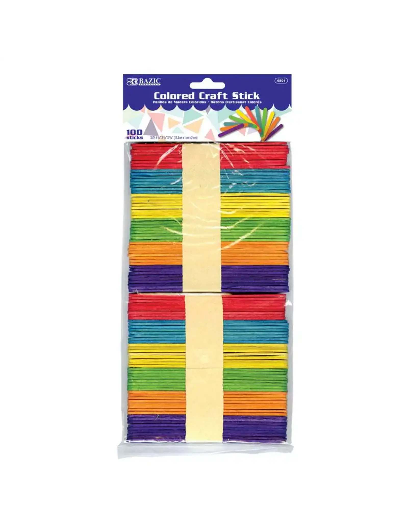 CRAFT STICKS: 4.5" ASSORTED COLORS 100 PACK