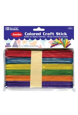 CRAFT STICKS: JUMBO  6" ASSORTED COLORS - 50 PACK