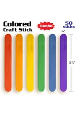 CRAFT STICKS: JUMBO  6" ASSORTED COLORS - 50 PACK