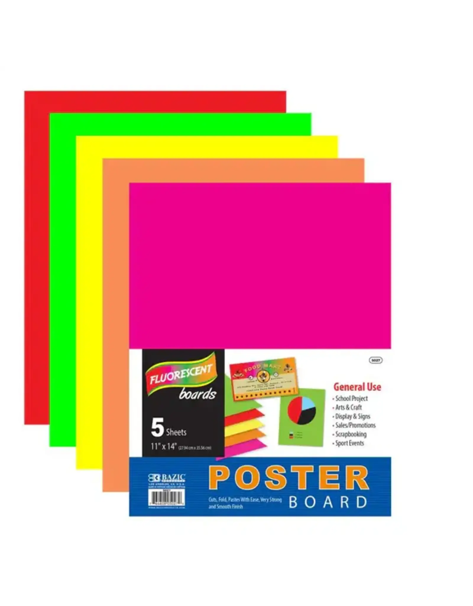 FLUORESCENT POSTER BOARD ASSORTED COLORS  11"X14" -  5 PACK