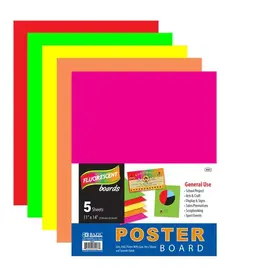 FLUORESCENT POSTER BOARD ASSORTED COLORS  11"X14" -  5 PACK
