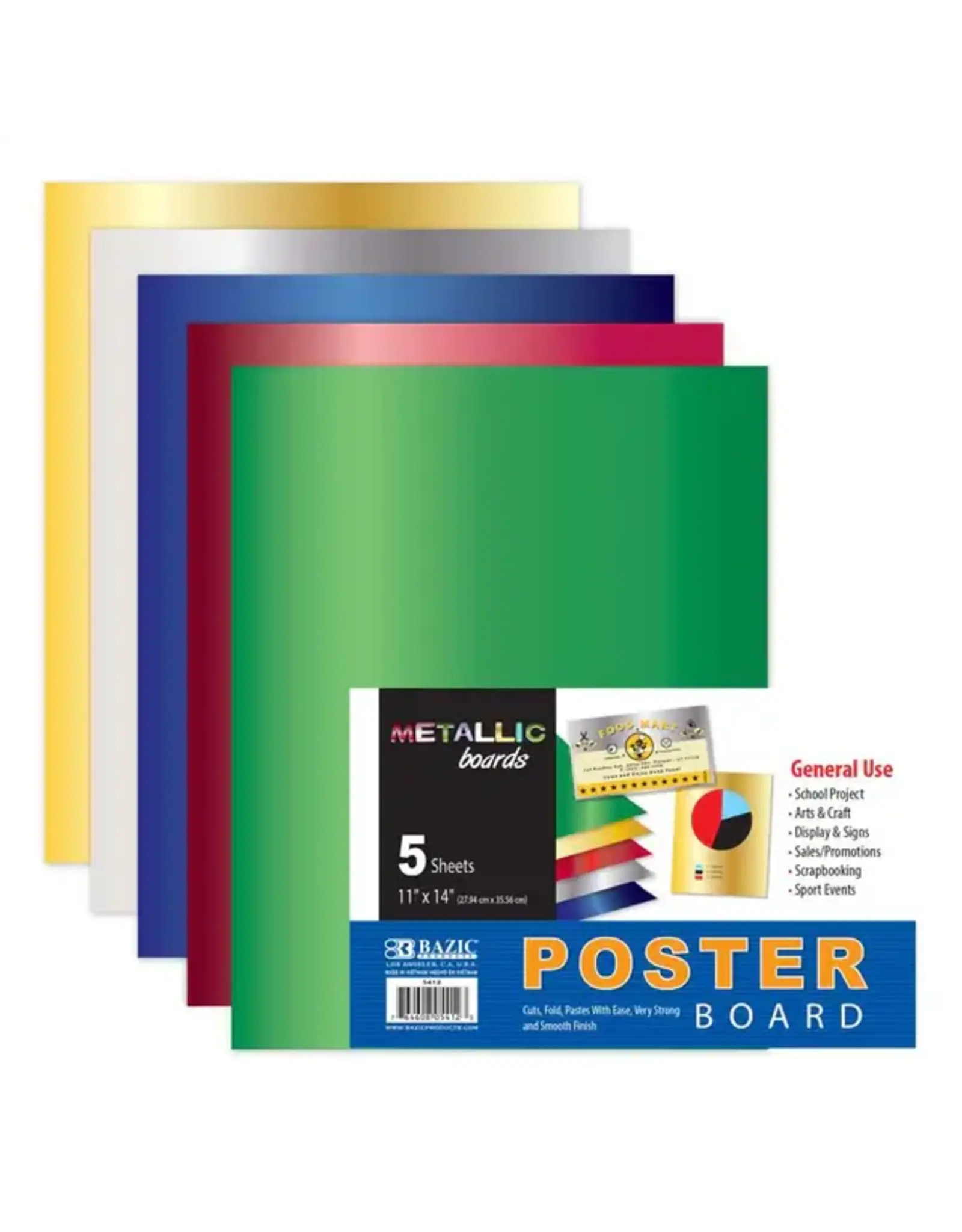 METALLIC POSTER BOARD ASSORTED COLORS  11"X14" -  5 PACK