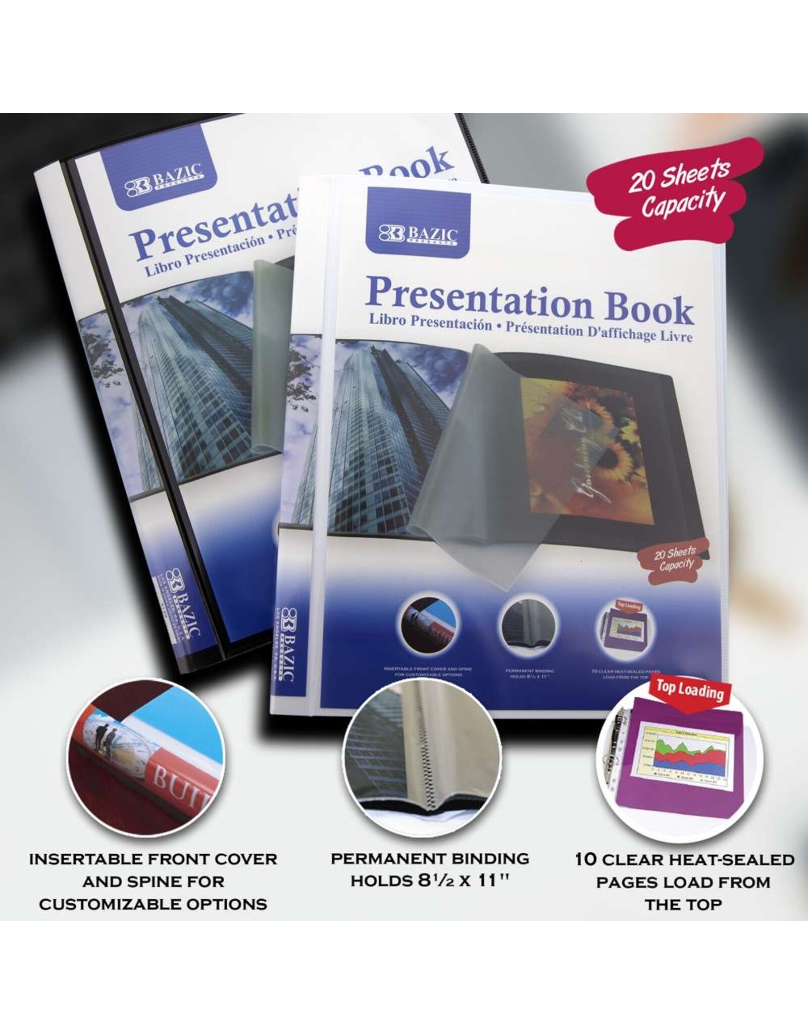 PRESENTATION BOOK HOLDS 8.5"X11" SHEETS - 20 SHEET CAPACITY