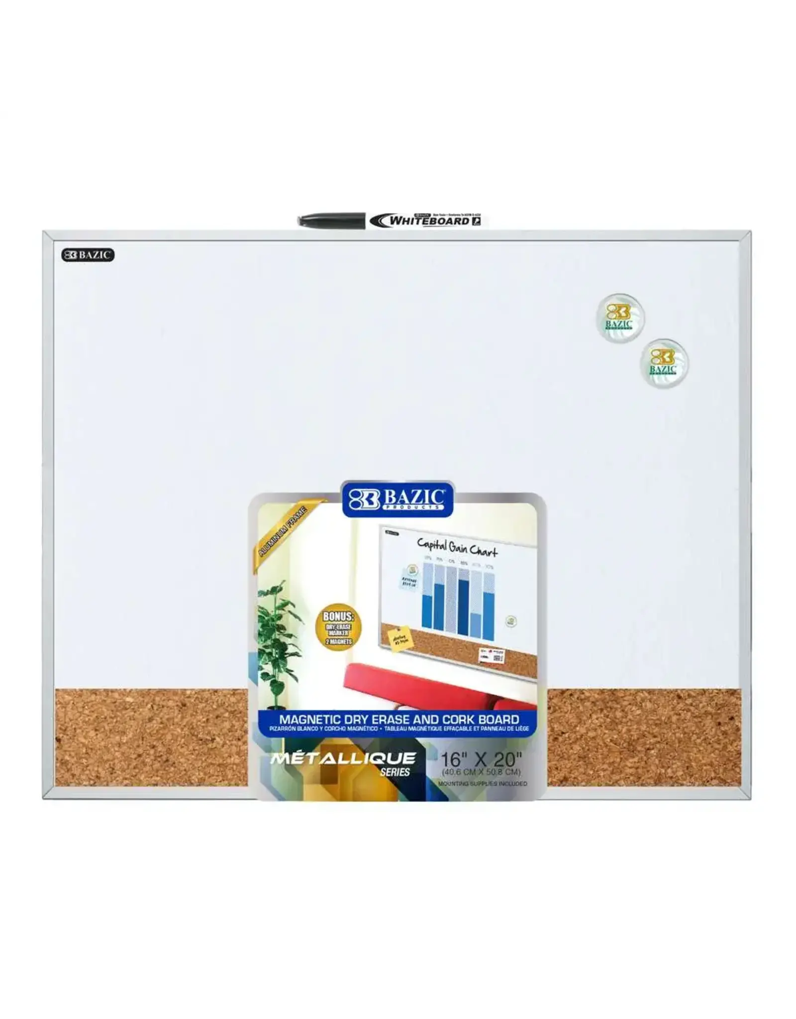 Aluminum Framed Magnetic Dry Erase/Cork Combo Board  16"x20"