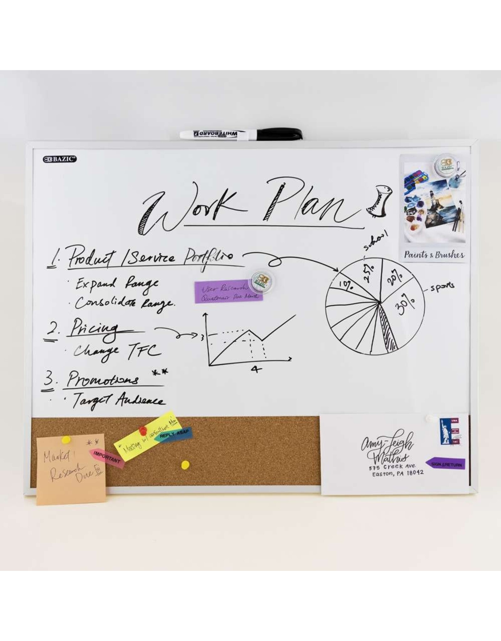 Aluminum Framed Magnetic Dry Erase/Cork Combo Board  16"x20"