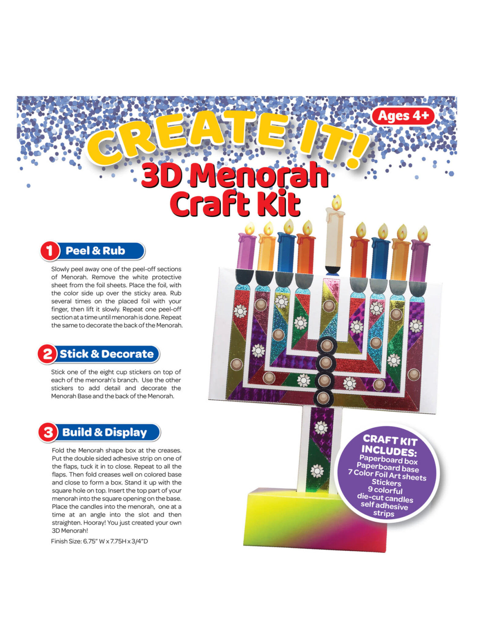 3D FOIL ART MENORAH CRAFT KIT 6.75"X7.75"