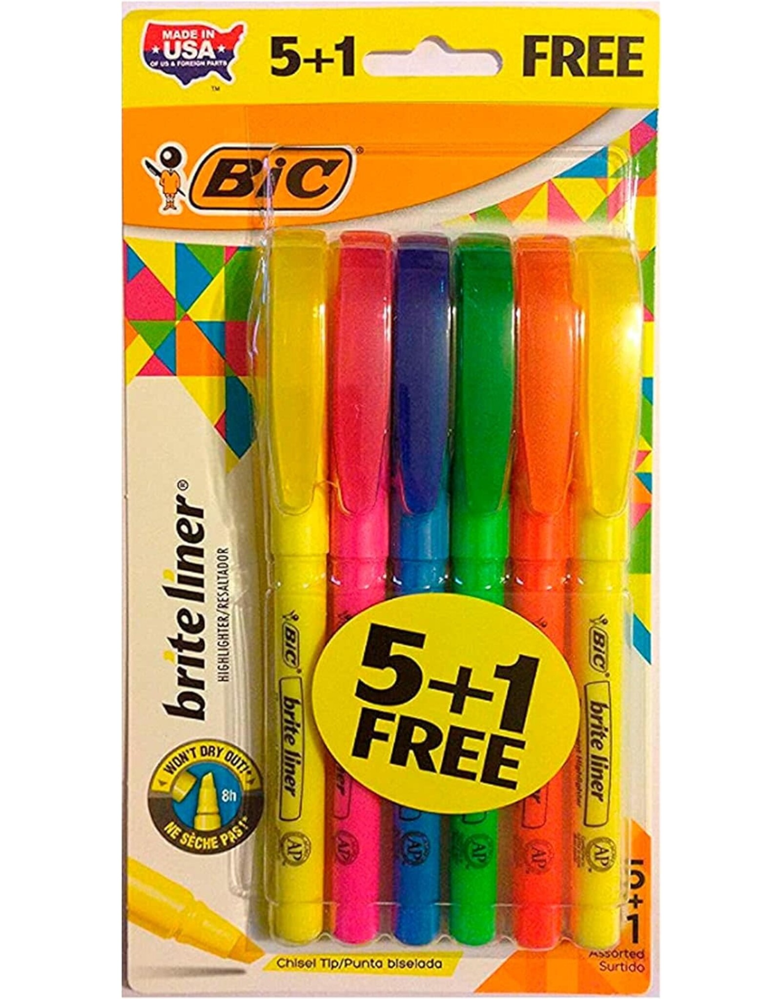 BIC HIGHLIGHTERS  5+1 PACK