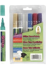 DECO-FABRIC GLITTER MARKERS ASSORTED COLORS - 6 PACK