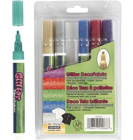 DECO-FABRIC GLITTER MARKERS ASSORTED COLORS - 6 PACK