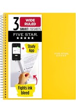 NOTEBOOK - FIVE STAR 3 SUBJECT WIDE RULED YELLOW POLY COVER - 150 SHEETS