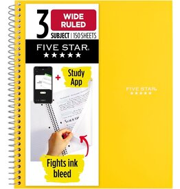 NOTEBOOK - FIVE STAR 3 SUBJECT WIDE RULED YELLOW POLY COVER - 150 SHEETS