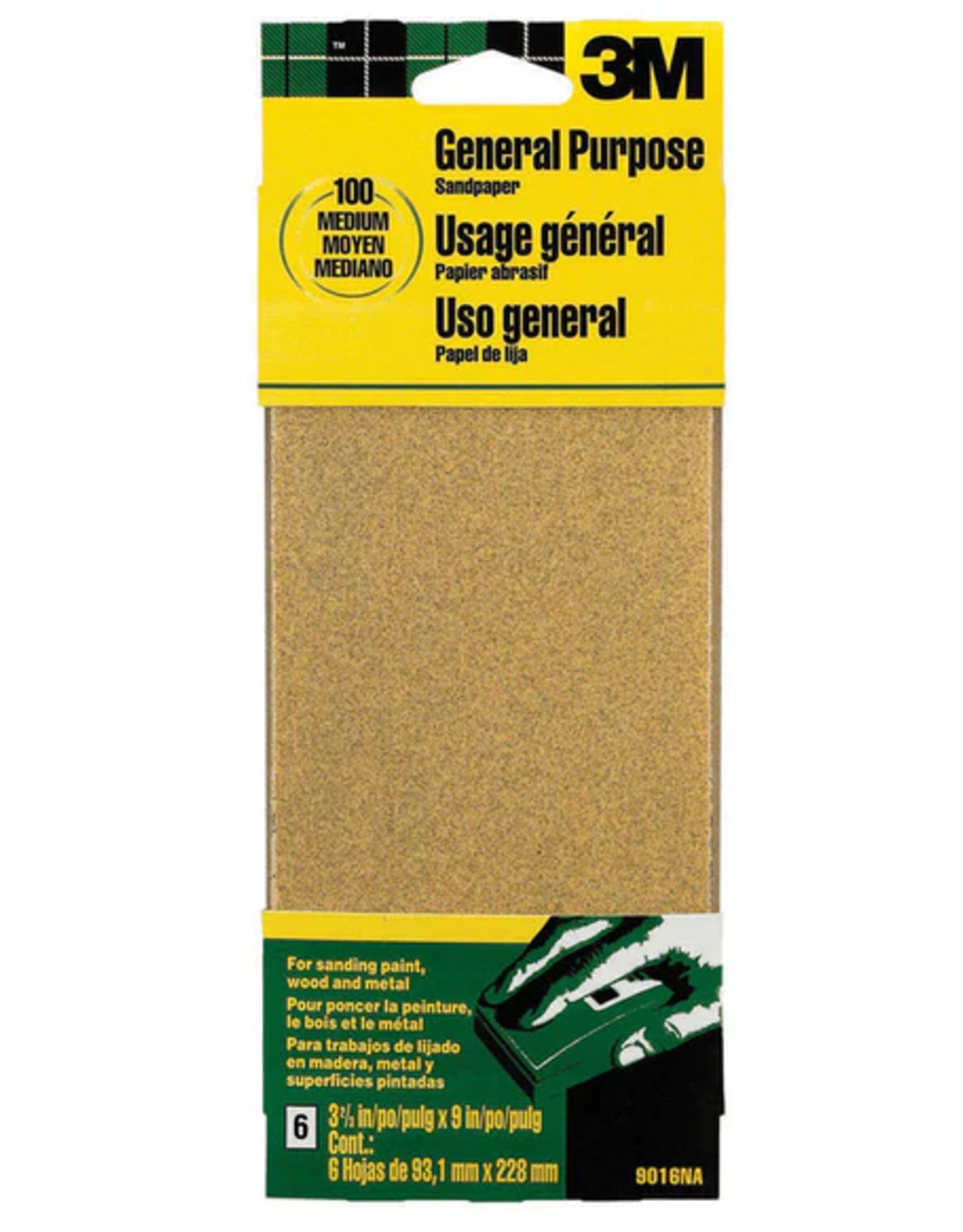 3M SANDPAPER 9" X 3-2/3" 100 GRIT - 6 PACK