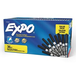 MARKER EXPO DRY ERASE LOW ODOR BLACK, FINE - 36 PACK