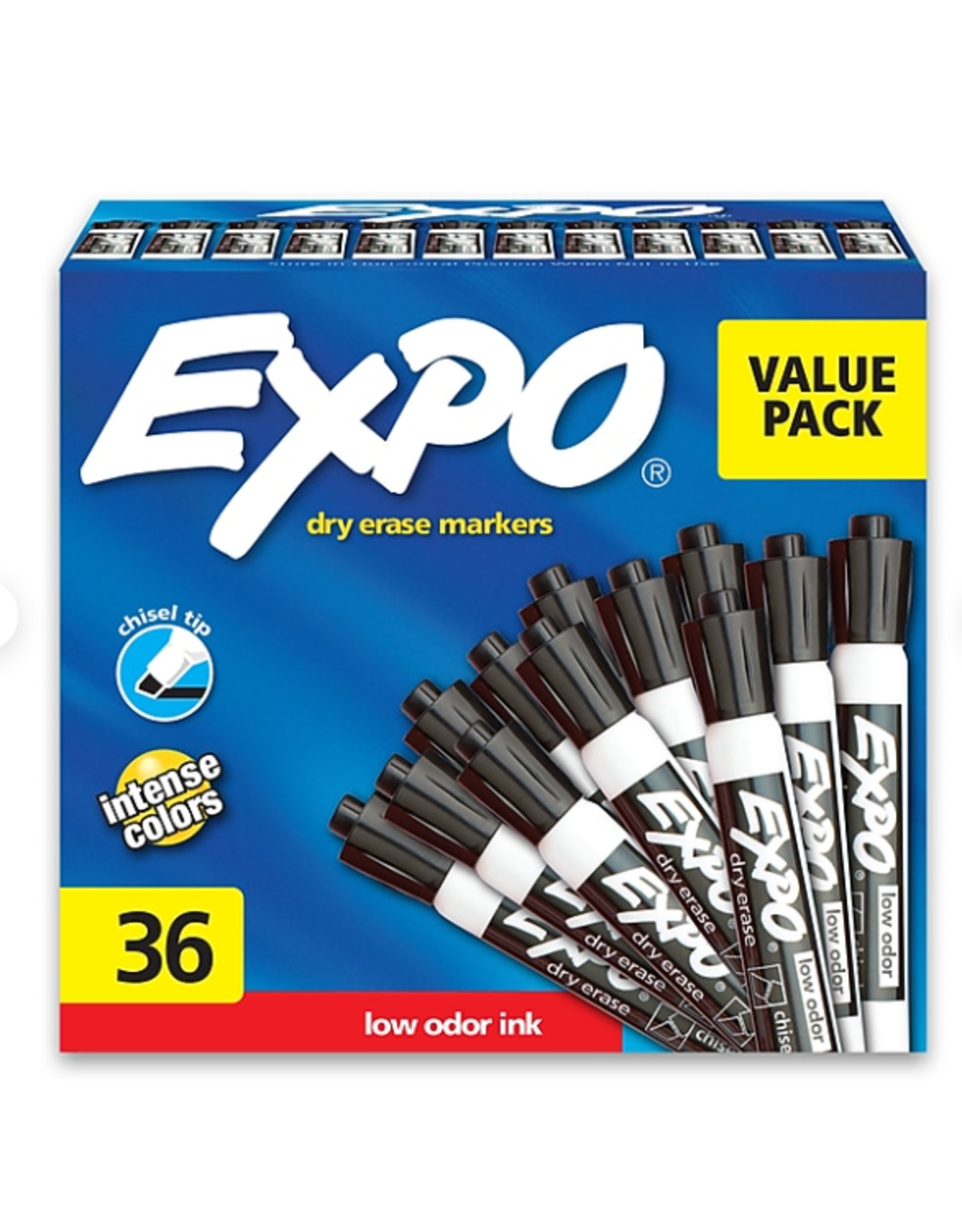 MARKER EXPO DRY ERASE LOW ODOR BLACK, CHISEL - 36 PACK
