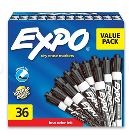 MARKER EXPO DRY ERASE LOW ODOR BLACK, CHISEL - 36 PACK