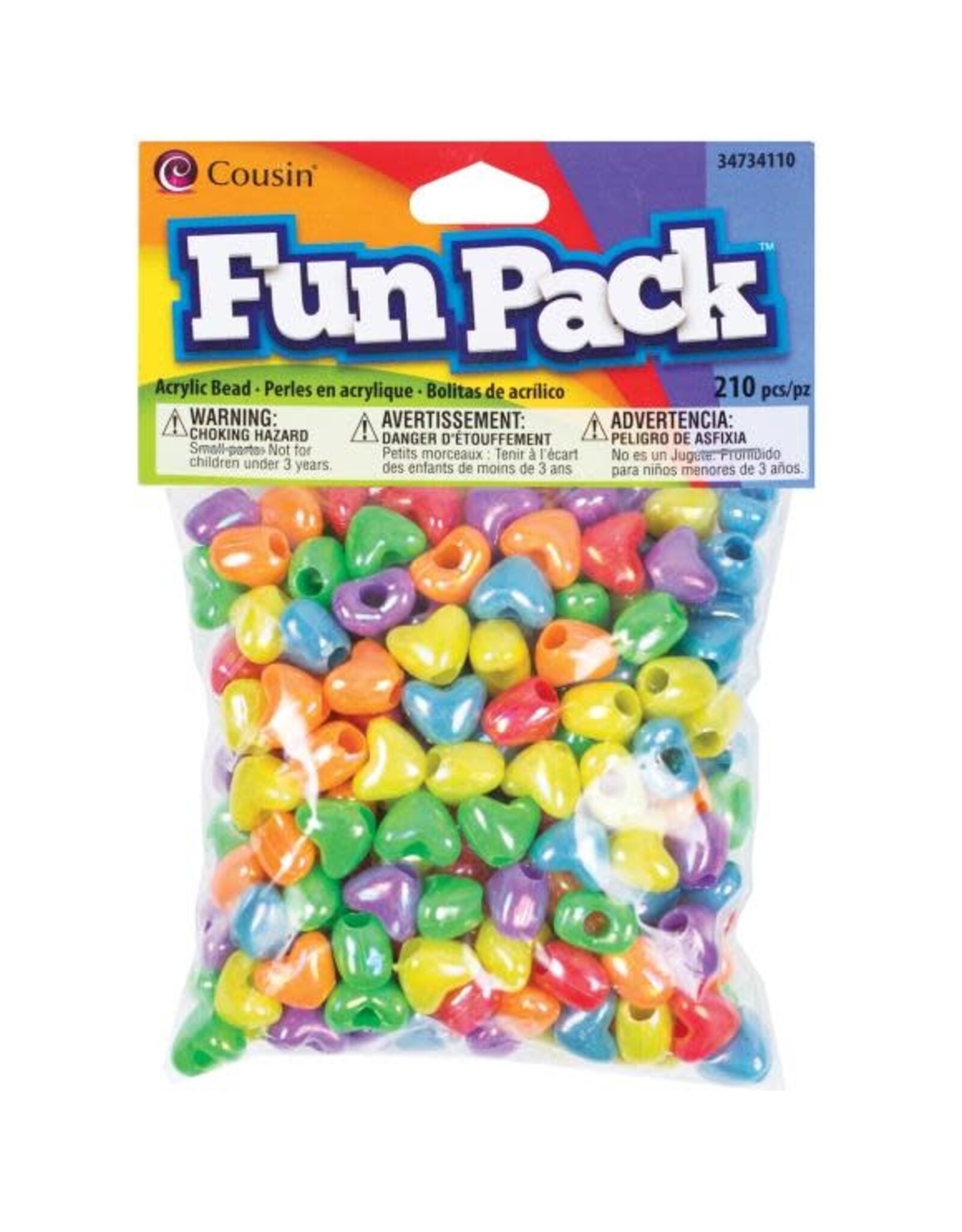 PONY BEADS:  HEART'S  ASSORTED COLORS  - 210 PACK