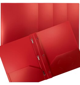 POLY FOLDER: 3 PRONG WITH VIEW - 2 POCKET - RED