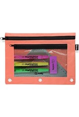 PENCIL POUCH: 3 PRONG  DOUBLE ZIPPER 9.5"X7" - RED