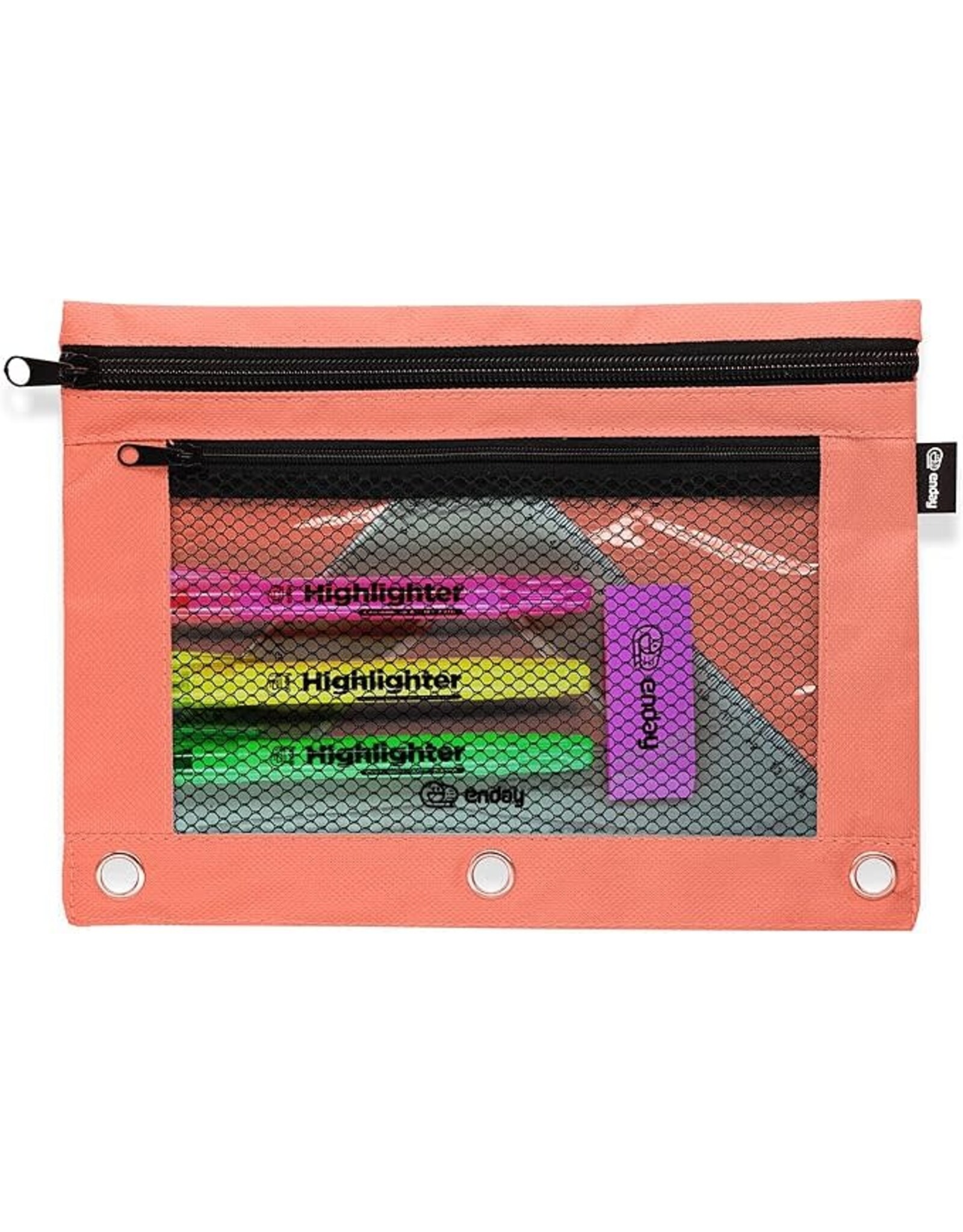 PENCIL POUCH: 3 PRONG  DOUBLE ZIPPER 9.5"X7" - RED