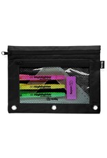 PENCIL POUCH: 3 PRONG  DOUBLE ZIPPER 9.5"X7" - BLACK