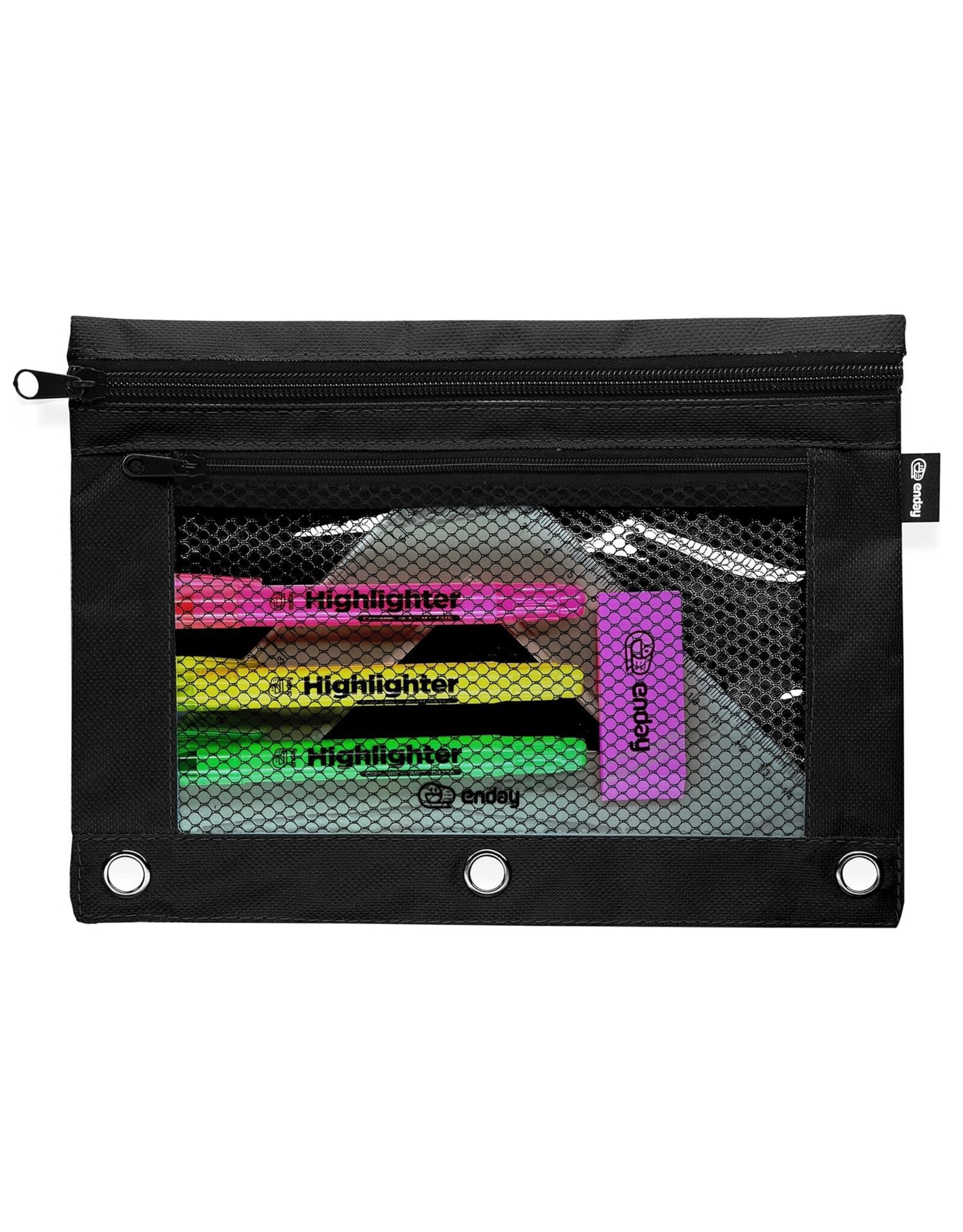 PENCIL POUCH: 3 PRONG  DOUBLE ZIPPER 9.5"X7" - BLACK